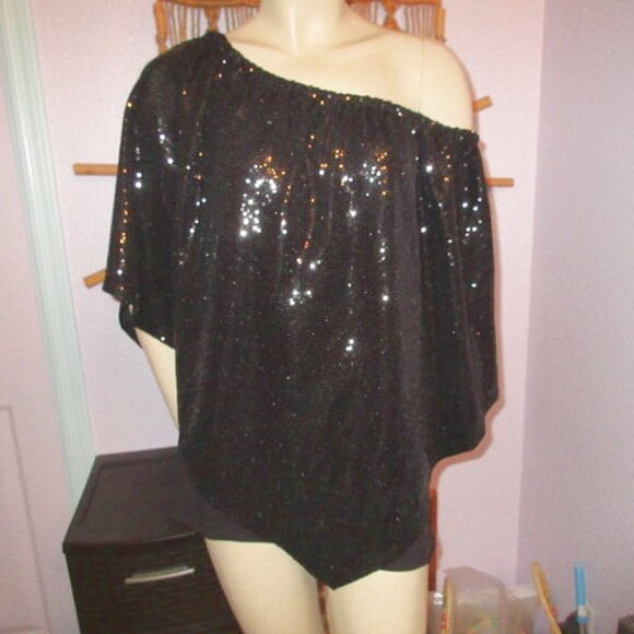 Prelude Sequin Poncho Top Size XXL Asymmetrical Layered Look Witchy Whimsigoth - Picture 3 of 14